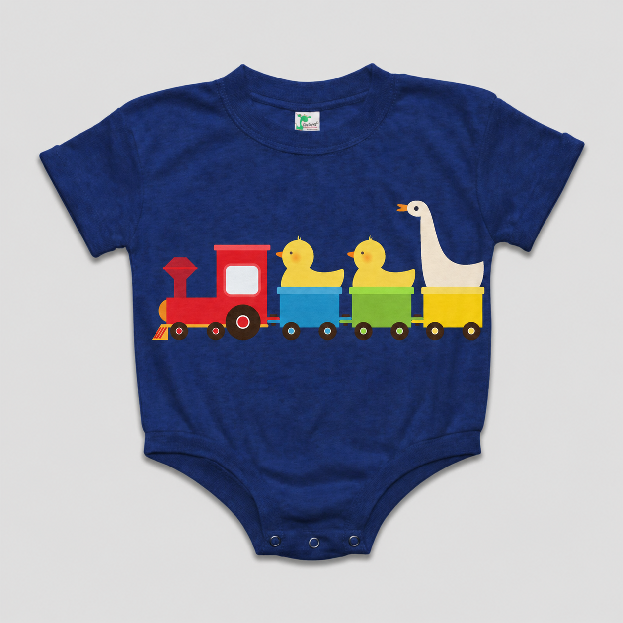 Duck Duck Goose Train- Short Sleeved Bubble Romper- Polyester Cotton Blend