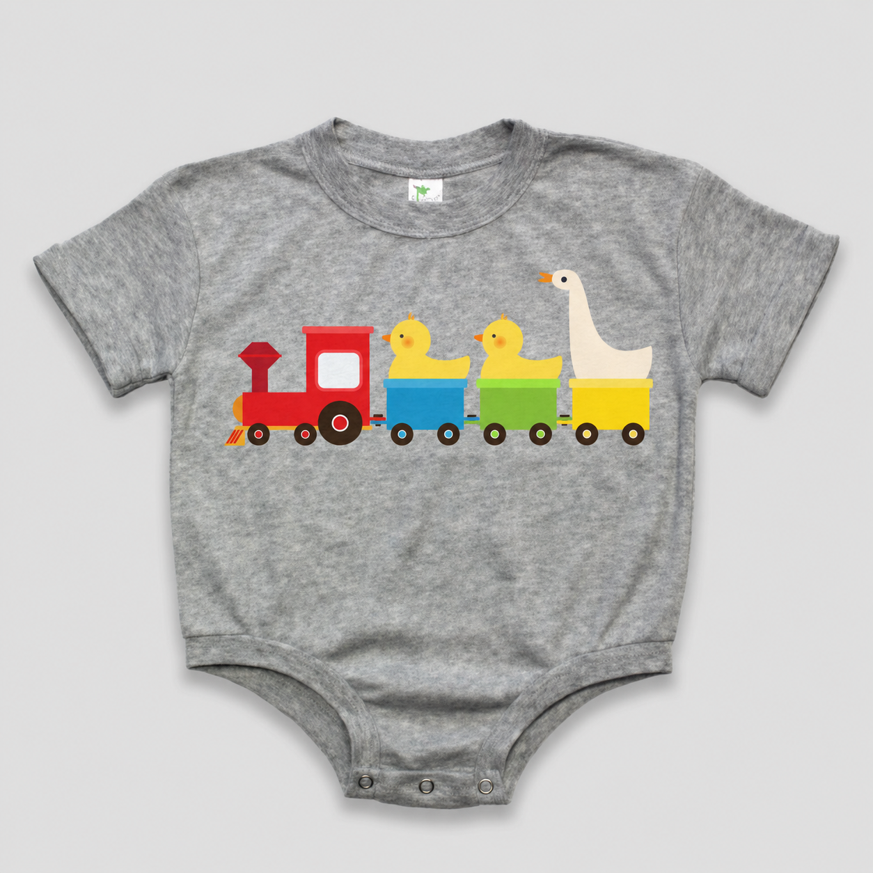 Duck Duck Goose Train- Short Sleeved Bubble Romper- Polyester Cotton Blend