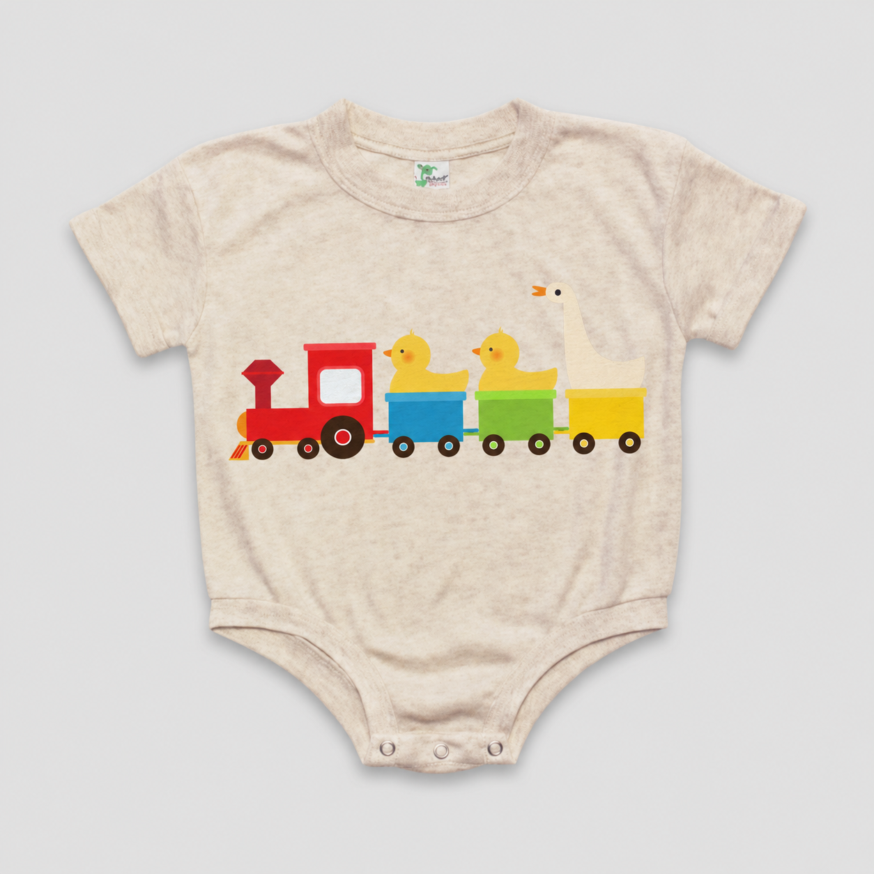 Duck Duck Goose Train- Short Sleeved Bubble Romper- Polyester Cotton Blend