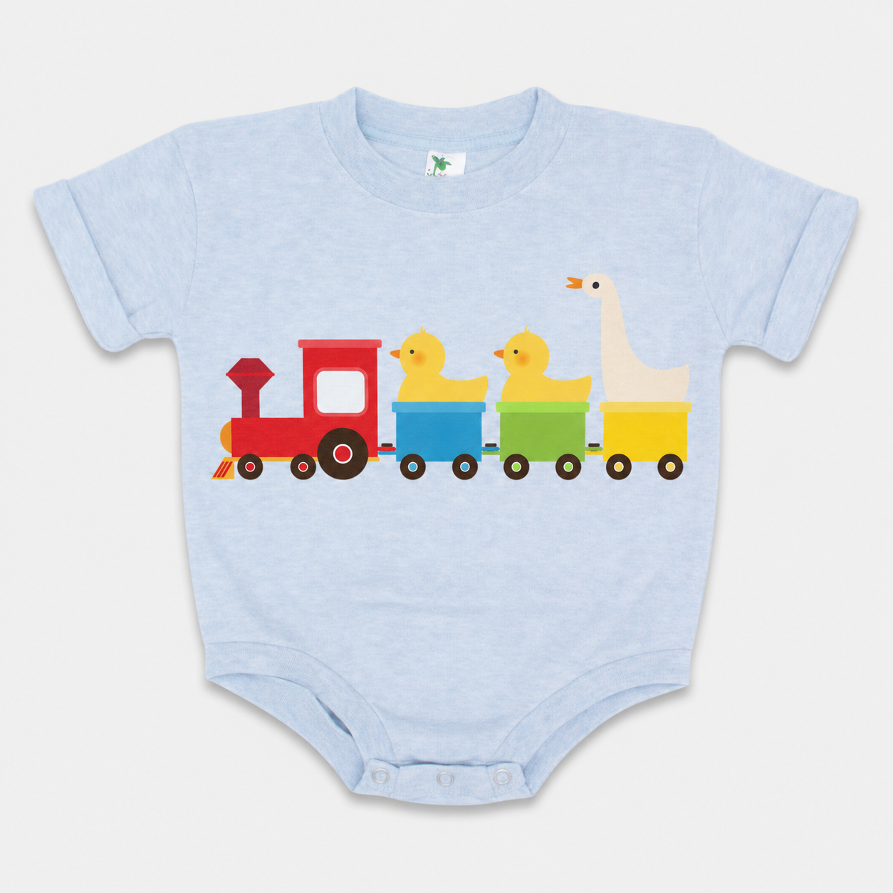 Duck Duck Goose Train- Short Sleeved Bubble Romper- Polyester Cotton Blend