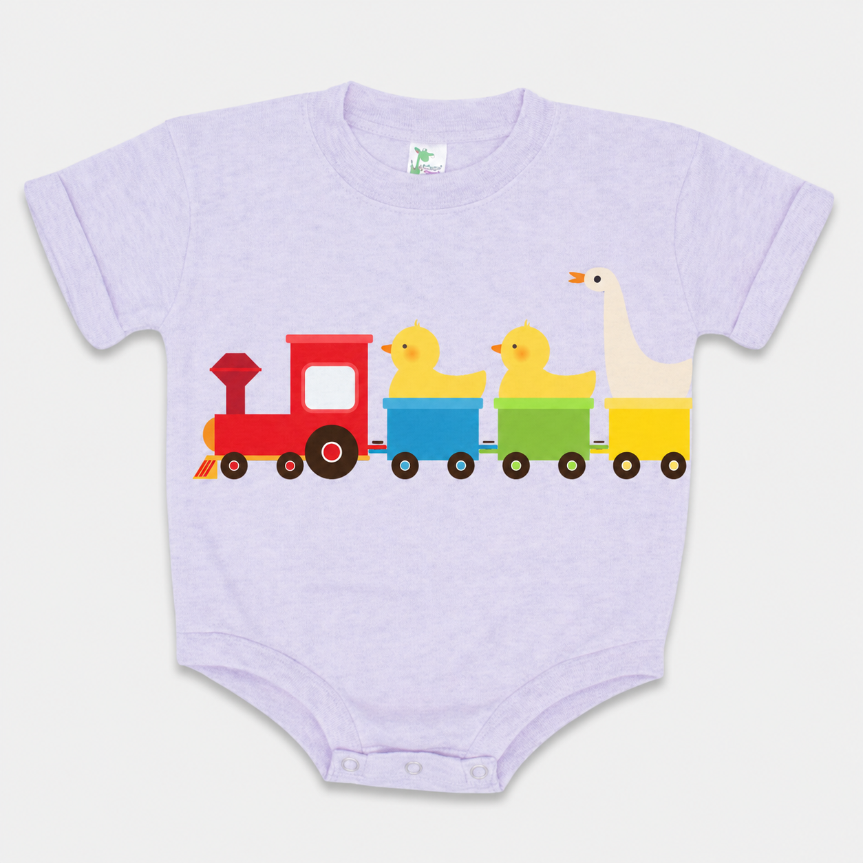 Duck Duck Goose Train- Short Sleeved Bubble Romper- Polyester Cotton Blend