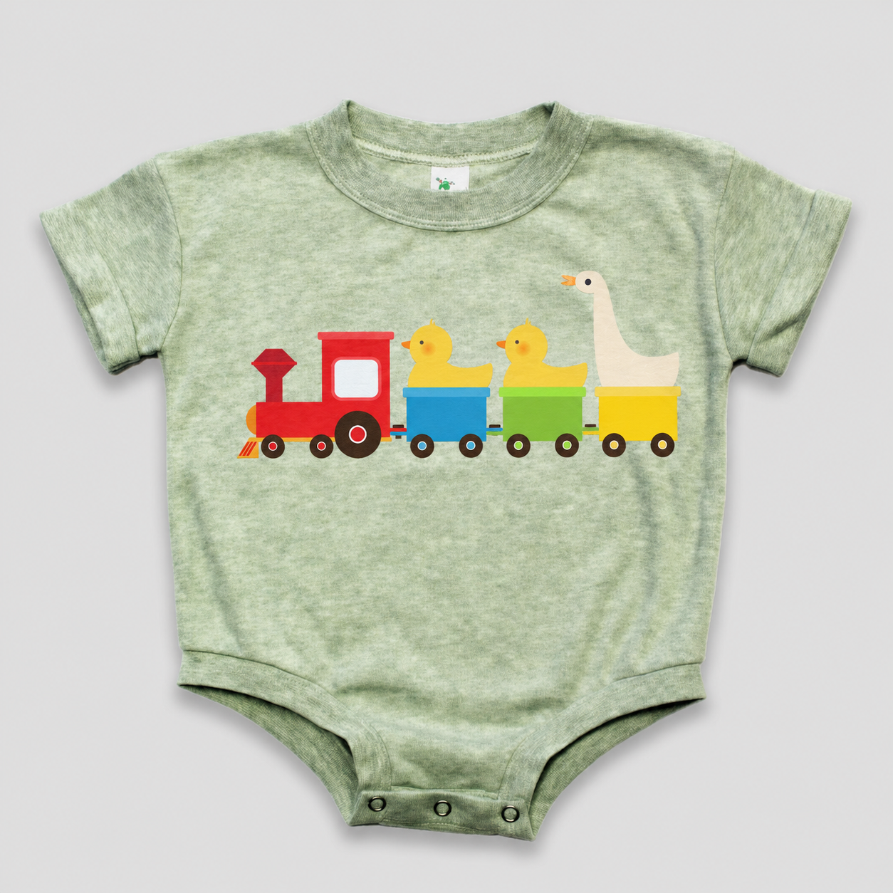 Duck Duck Goose Train- Short Sleeved Bubble Romper- Polyester Cotton Blend